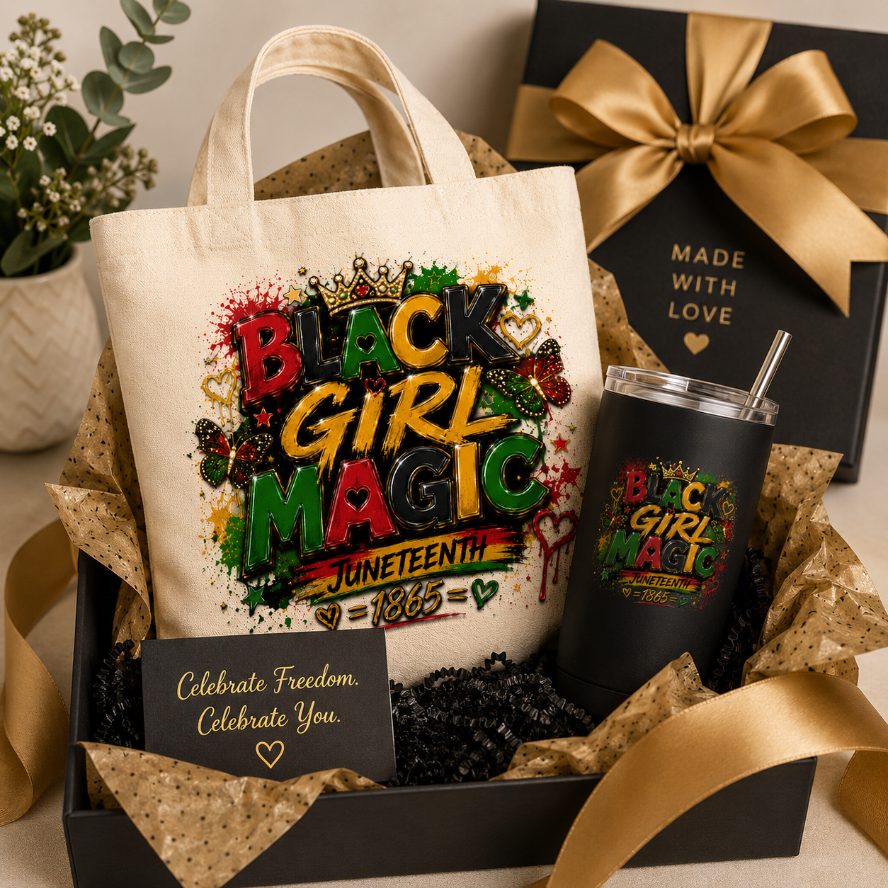 Black Girl Magic Juneteenth Canvas Tote Bag | Black History Tote | Pan-African Colors | Juneteenth Gift