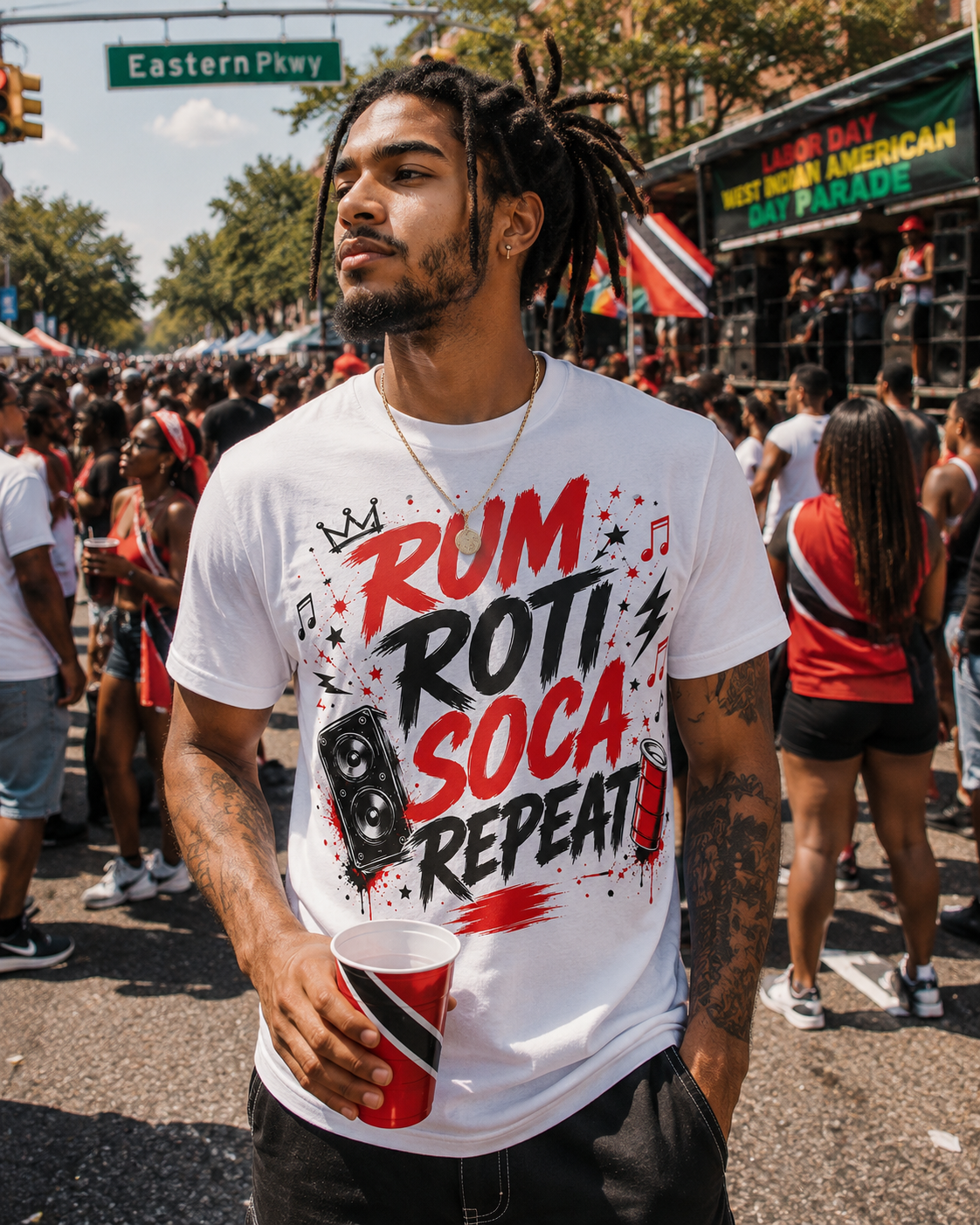 Rum Roti Soca Repeat Trinidad T-Shirt | Trini Culture Tee