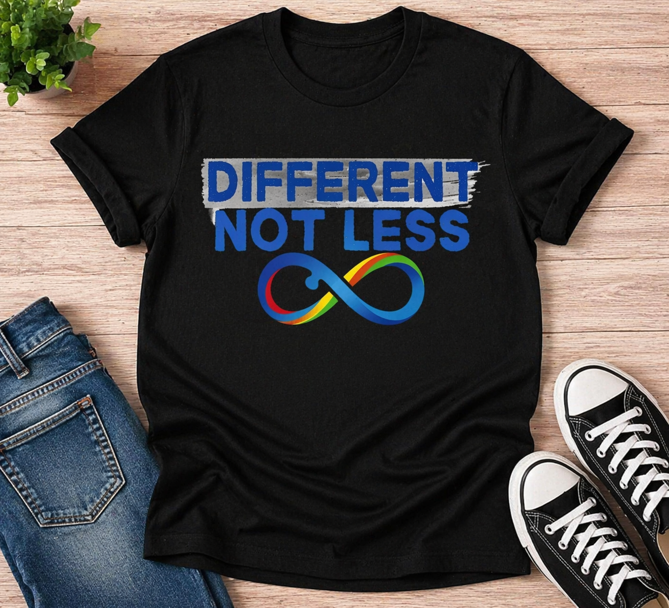 Different Not Less autism awareness shirt with infinity symbol