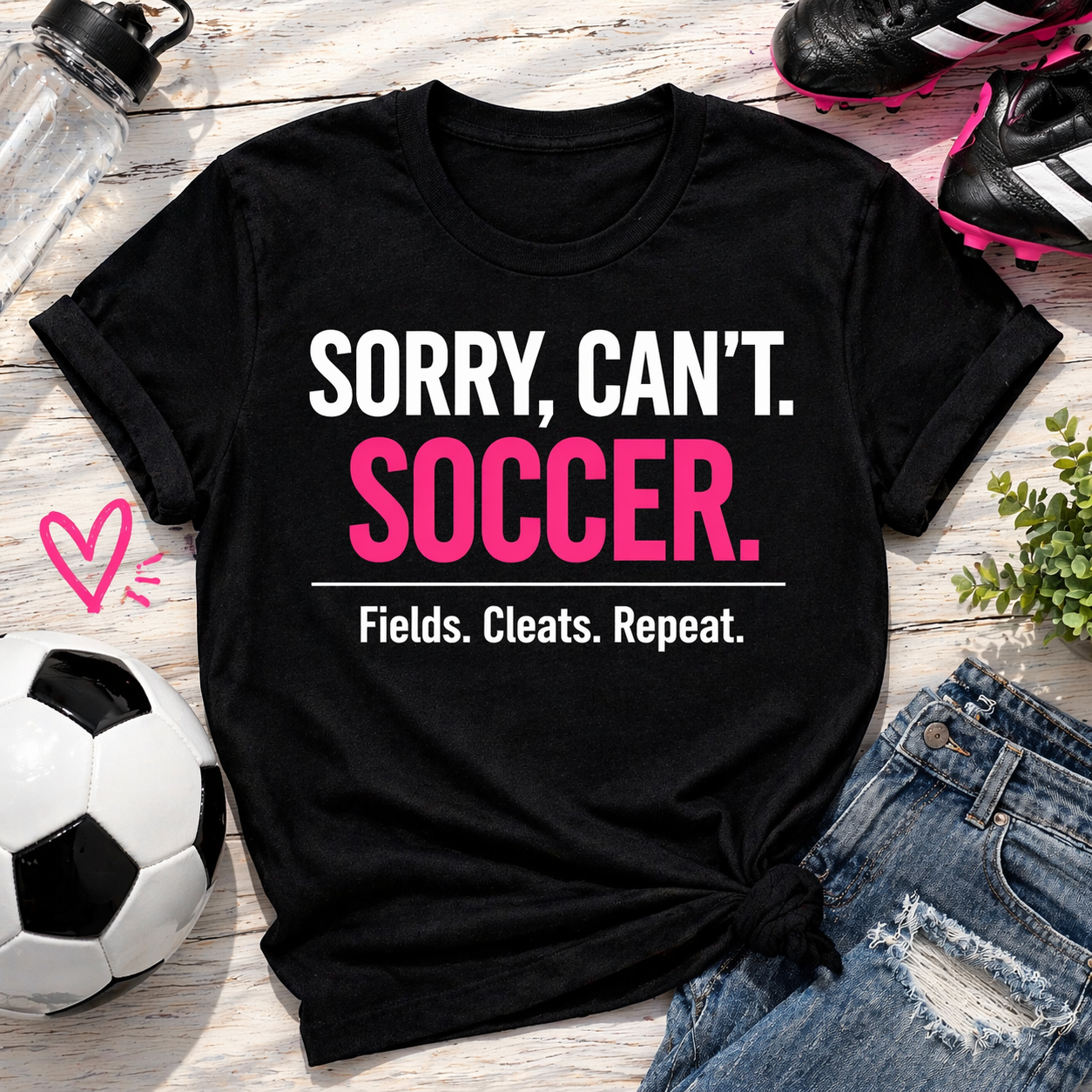 Sorry Can’t Soccer Shirt for Moms – Fields Cleats Repeat Graphic Tee
