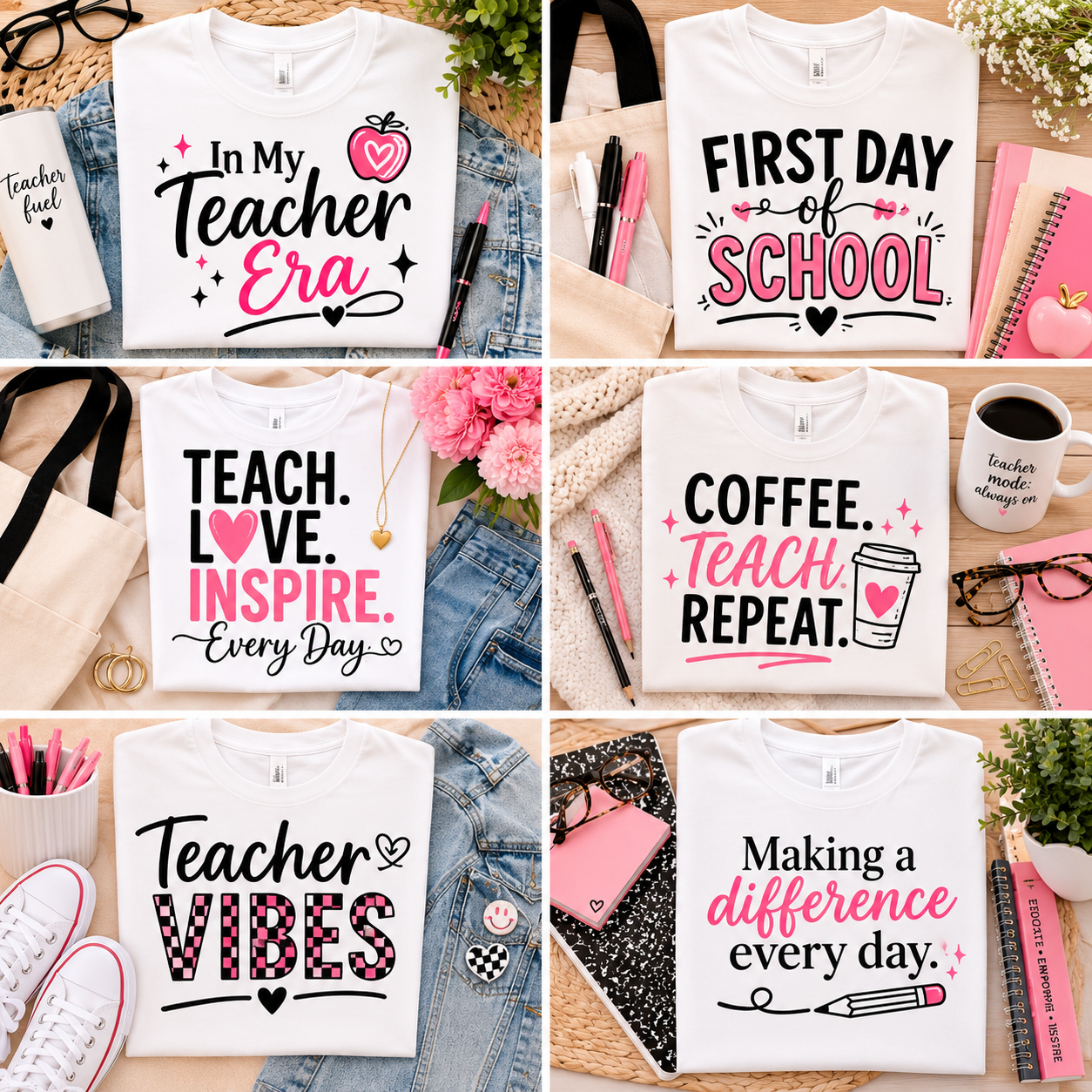 Custom teacher shirts for back to school In My Teacher Era Coffee Teach Repeat Teacher Vibes
