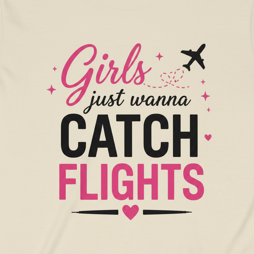 Close-up of Girls Just Wanna Catch Flights graphic