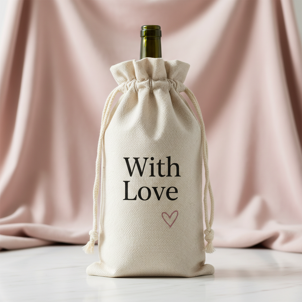 Valentine-themed personalized canvas wine bag mockup