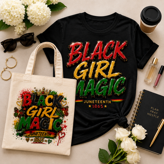 Black Girl Magic Bundle — Tee + Tote | Juneteenth Gift Set | Black History Gift | Pan-African Colors