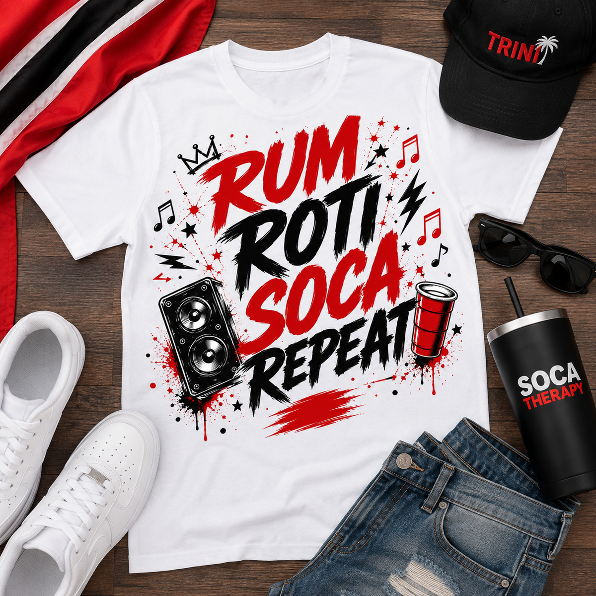 Rum Roti Soca Repeat Trinidad T-Shirt | Trini Culture Tee