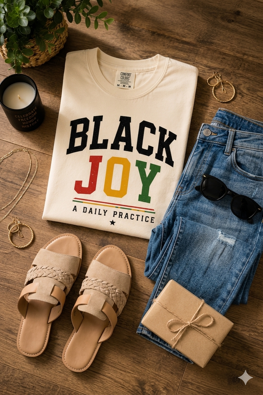 Black Joy A Daily Practice Juneteenth T-Shirt | Juneteenth Shirt | Black History Shirt | Pan-African Colors Tee
