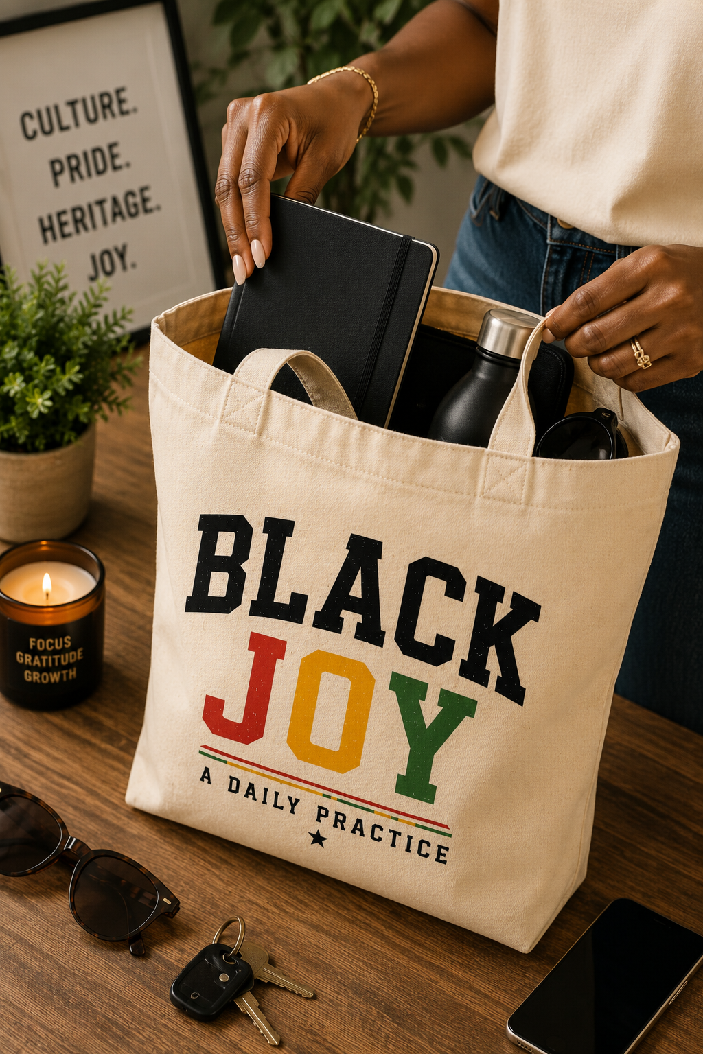 Black Joy Canvas Tote Bag | Juneteenth Tote | Black History Tote Bag | Pan-African Colors