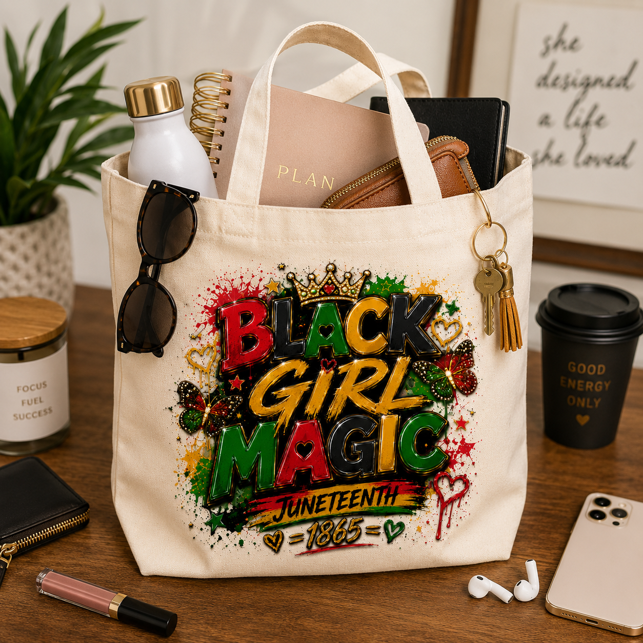 Black Girl Magic Juneteenth Canvas Tote Bag | Black History Tote | Pan-African Colors | Juneteenth Gift