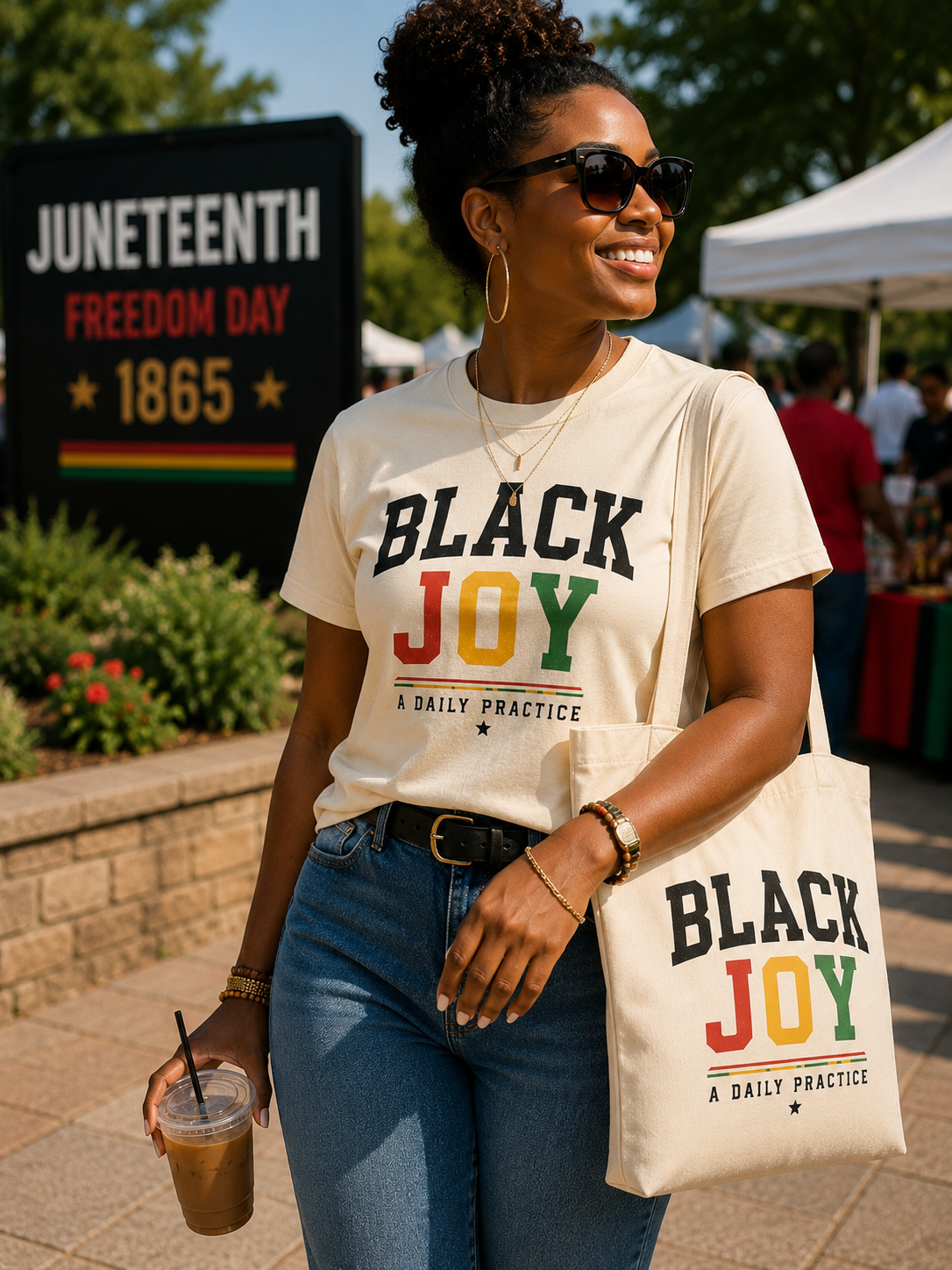 Black Joy Canvas Tote Bag | Juneteenth Tote | Black History Tote Bag | Pan-African Colors
