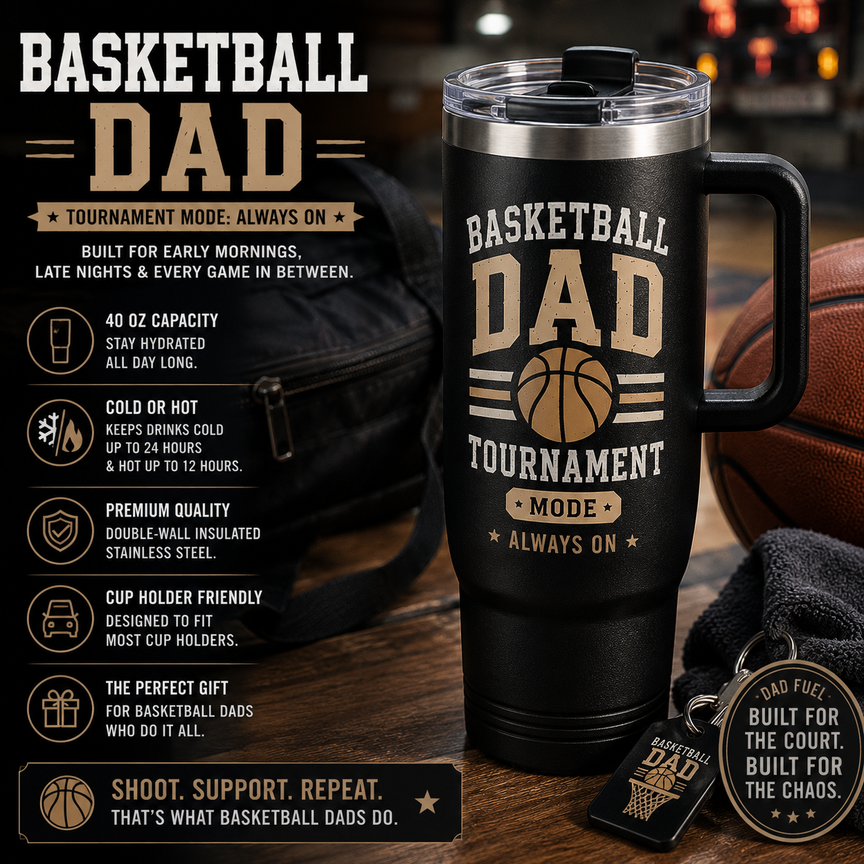 Basketball Dad 40oz Tumbler | Sports Dad Drinkware | Father's Day Gift