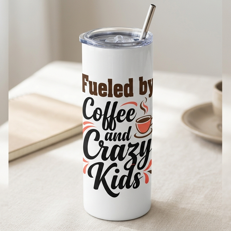 Fueled by Coffee and Crazy Kids custom teacher tumbler — personalized sublimation 20oz skinny tumbler teacher appreciation gift