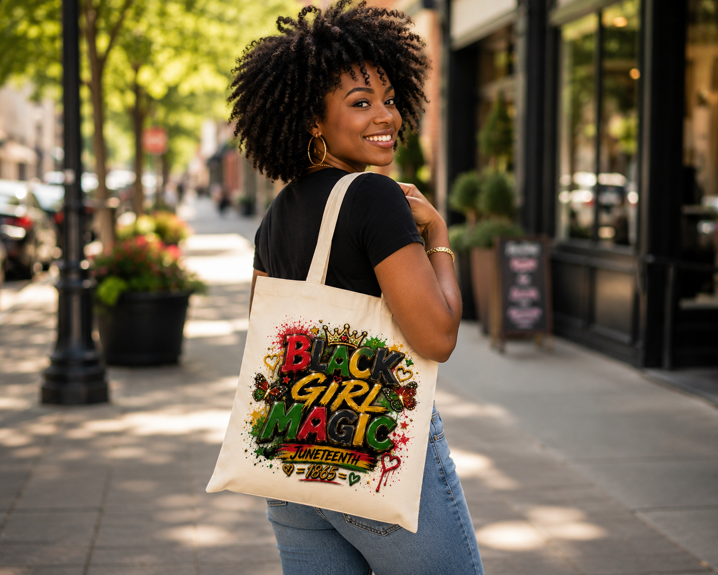 Black Girl Magic Juneteenth Canvas Tote Bag | Black History Tote | Pan-African Colors | Juneteenth Gift