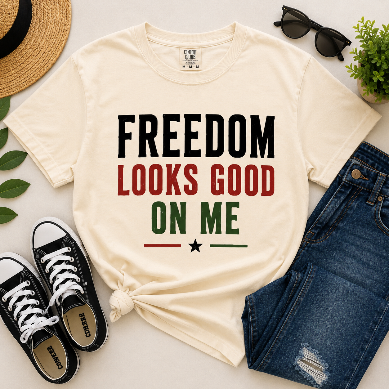 Freedom Looks Good On Me Juneteenth T-Shirt | Juneteenth Shirt | Black History Tee | Pan-African Colors