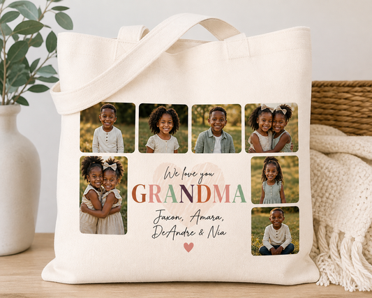 Grandma Photo Collage Tote Bag | Personalized Photo Gift for Grandma | Mother's Day Gift