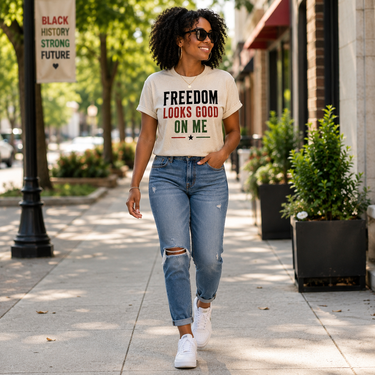 Freedom Looks Good On Me Juneteenth T-Shirt | Juneteenth Shirt | Black History Tee | Pan-African Colors