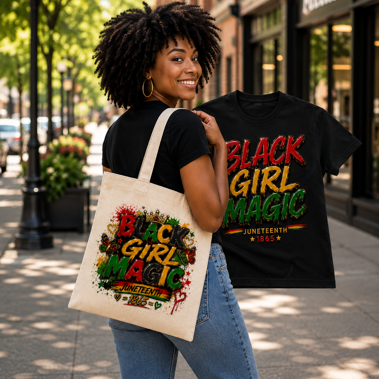 Black Girl Magic Bundle — Tee + Tote | Juneteenth Gift Set | Black History Gift | Pan-African Colors