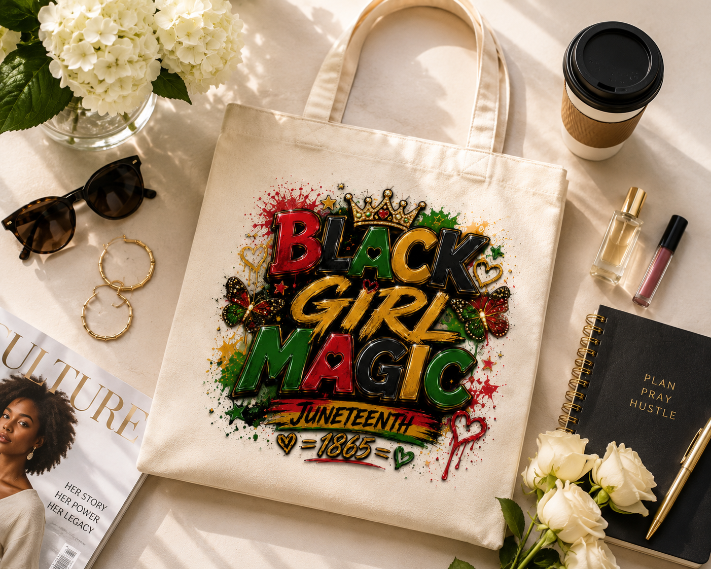 Black Girl Magic Juneteenth Canvas Tote Bag | Black History Tote | Pan-African Colors | Juneteenth Gift
