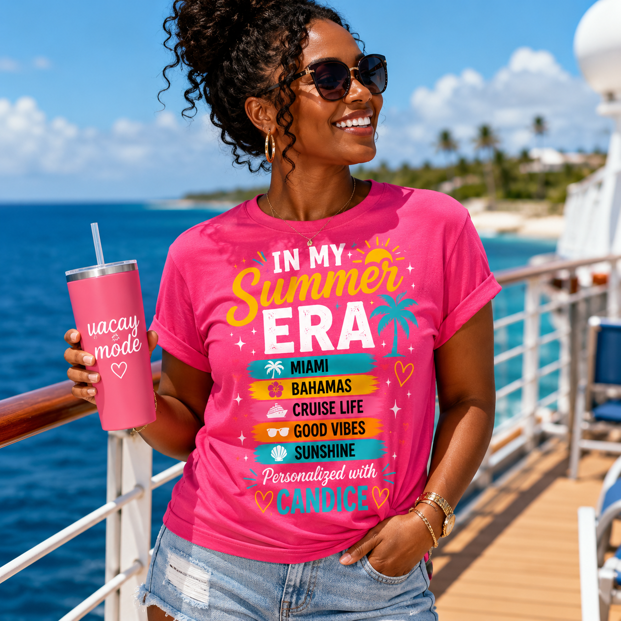 Personalized cruise vacation tee coral silk custom name and destination shirt Sugar and Stitch