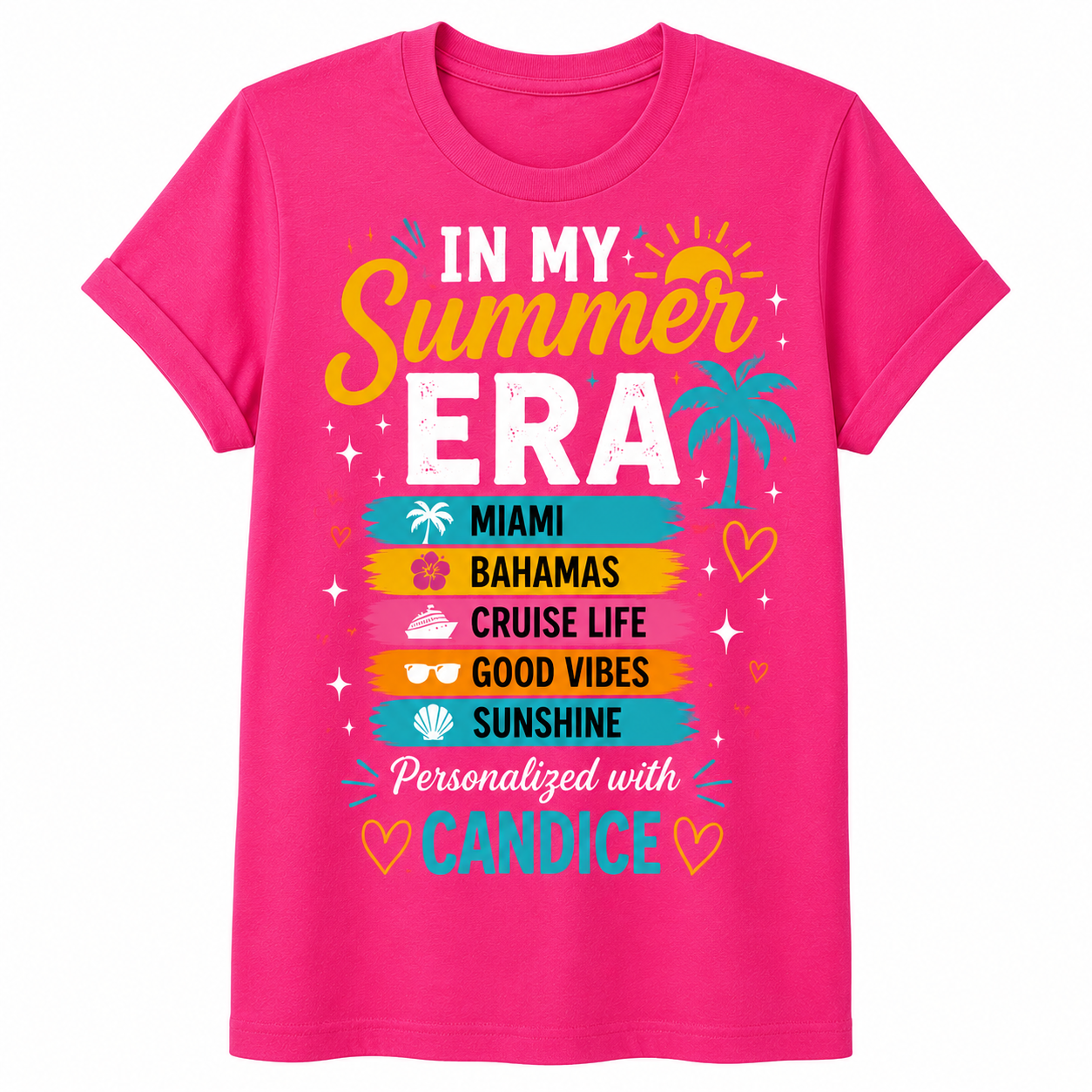 In My Summer Era custom cruise tee hot pink personalized vacation shirt Sugar and Stitch Designs