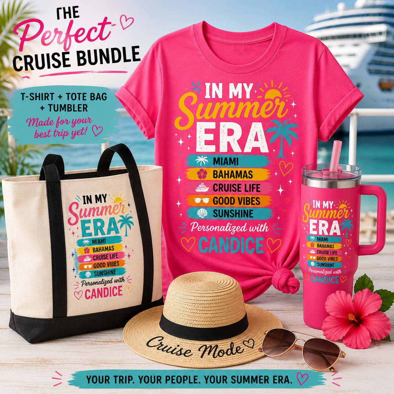 Matching family cruise shirts personalized with name and destination DTF printed summer tee