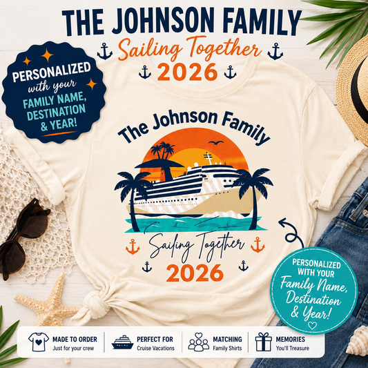 Personalized family cruise shirt beige Coastal Cruise design Sugar and Stitch Designs