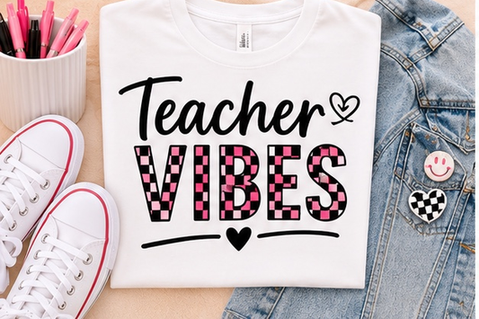 Teacher Vibes T-Shirt | Checkered Teacher Shirt | Trendy Teacher Tee