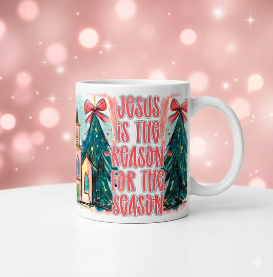Christian Christmas mug with Jesus Is the Reason for the Season design