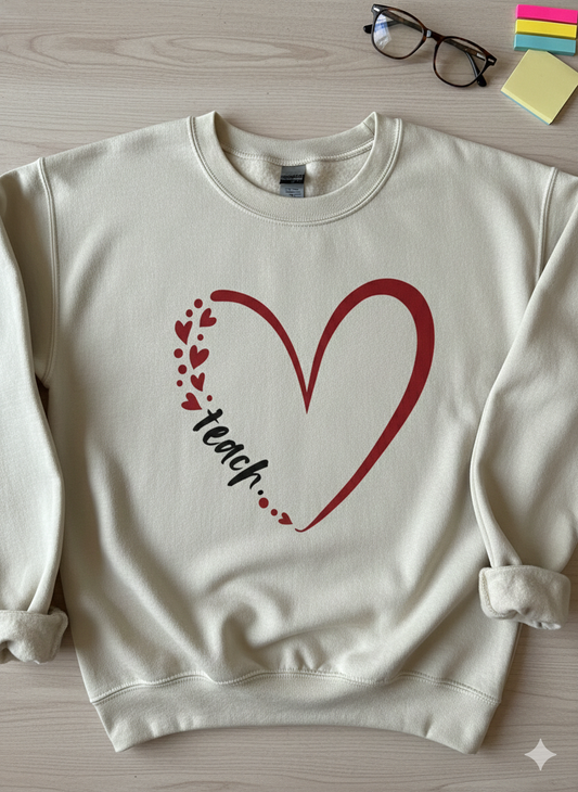 Teacher Valentine sweatshirt with heart design
