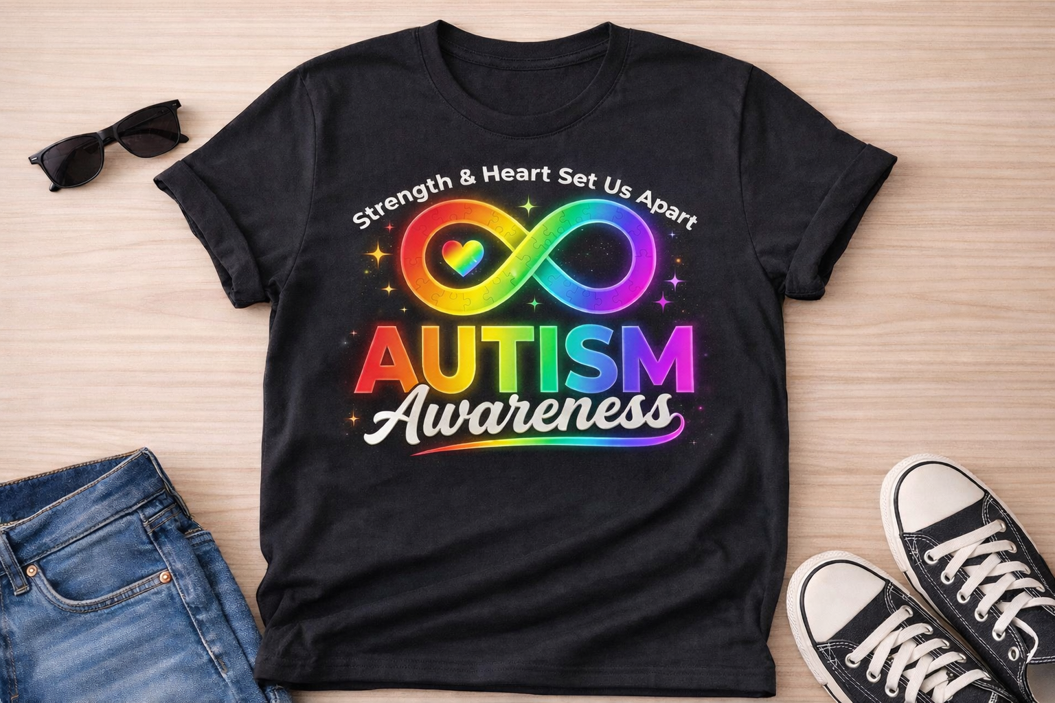 Autism awareness shirt with rainbow infinity symbol design