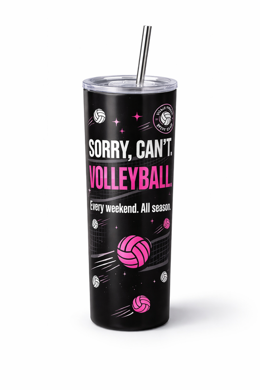 Volleyball Mom 20 oz Skinny Tumbler – Sorry Can’t Volleyball Travel Cup with Lid & Straw