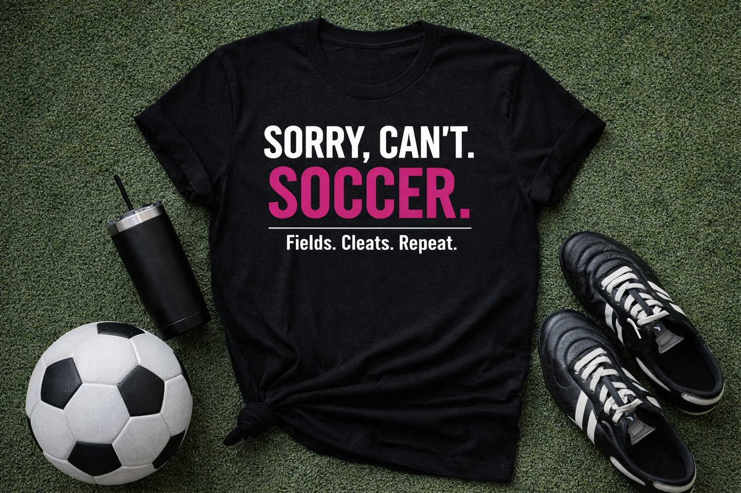Sorry Can’t Soccer Shirt for Moms – Fields Cleats Repeat Graphic Tee
