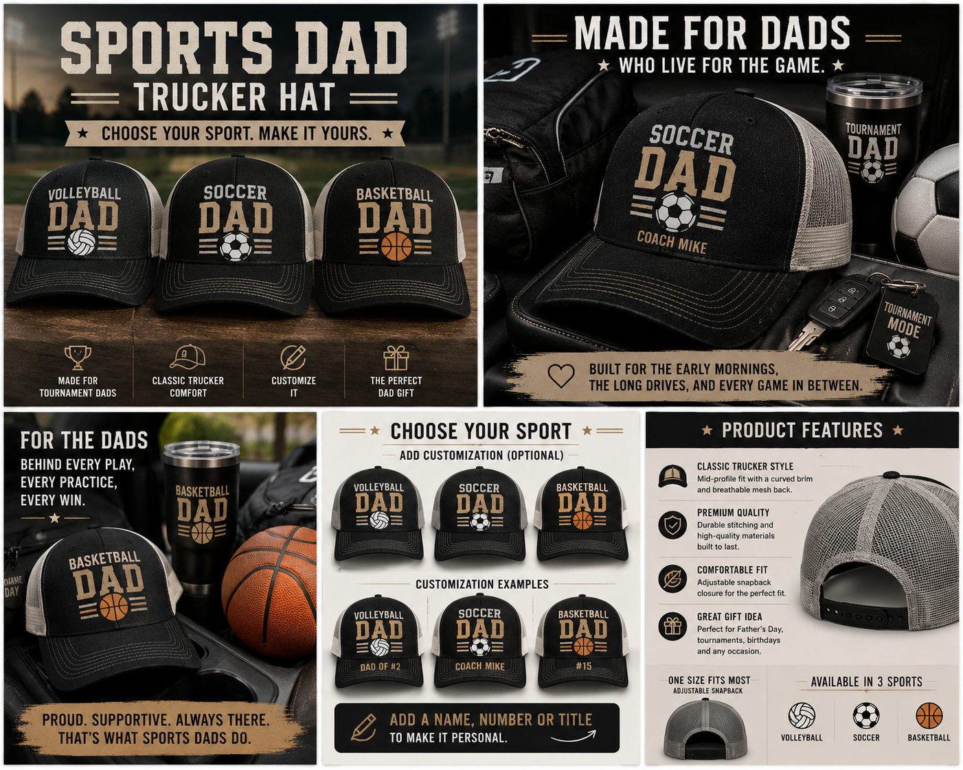 Sports Dad Trucker Hat | Volleyball, Soccer & Basketball Dad Hat | Father's Day Gift