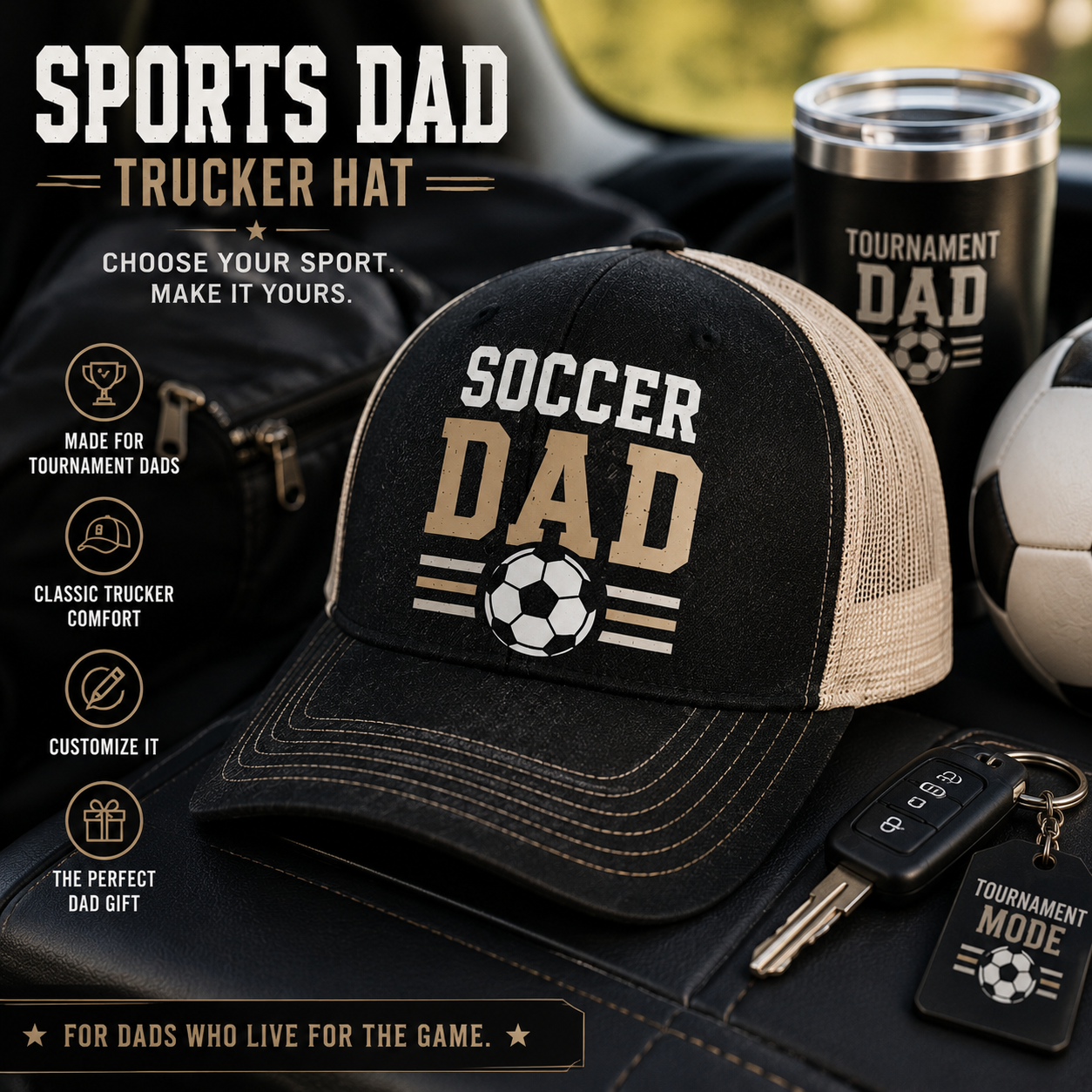 Sports Dad Trucker Hat | Volleyball, Soccer & Basketball Dad Hat | Father's Day Gift