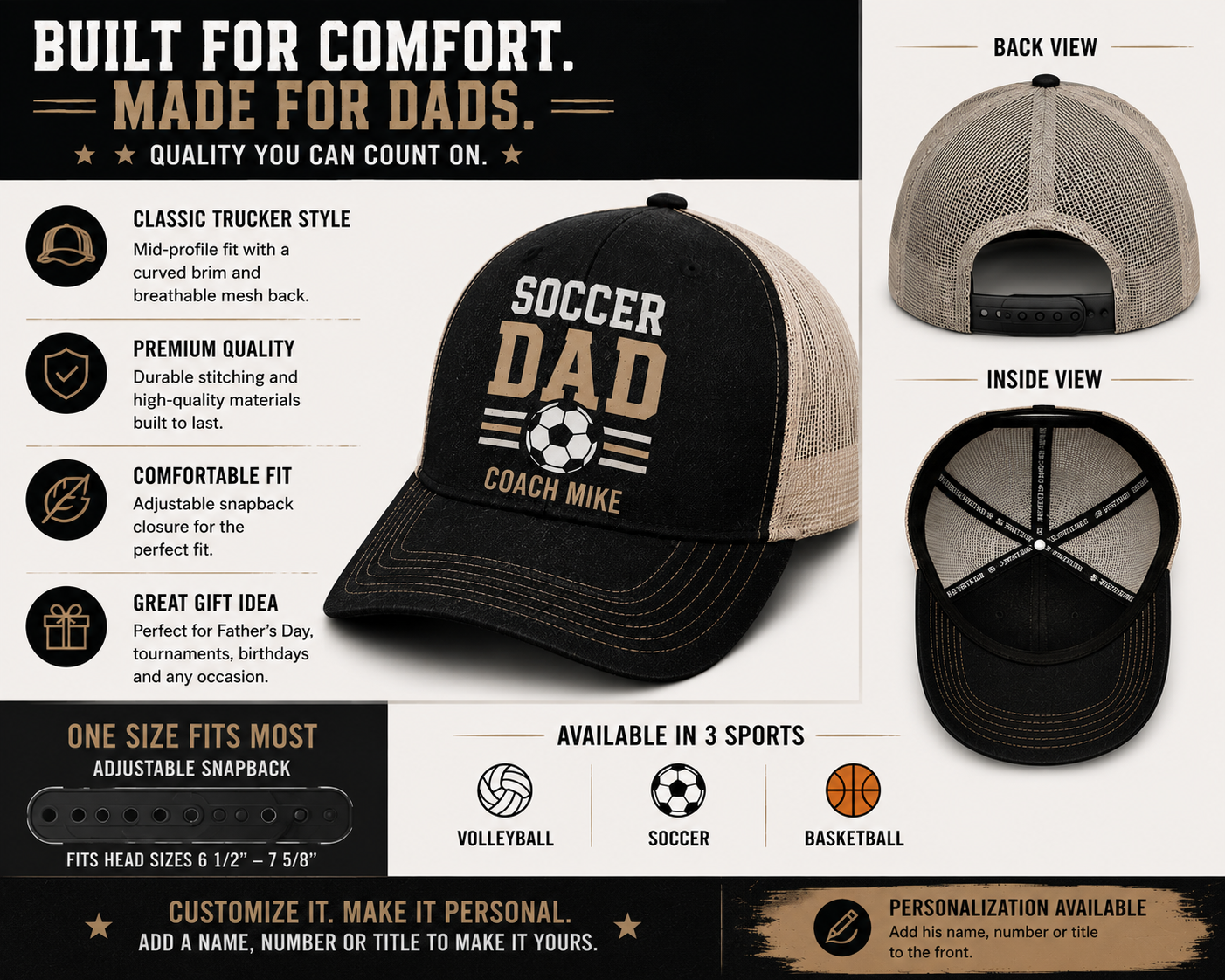 Sports Dad Trucker Hat | Volleyball, Soccer & Basketball Dad Hat | Father's Day Gift
