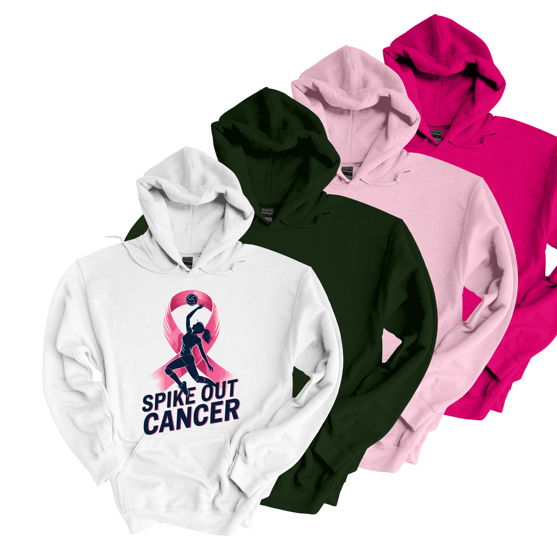 Pink Out Volleyball Hoodie and Sweatshirt in multiple colors with awareness ribbon design