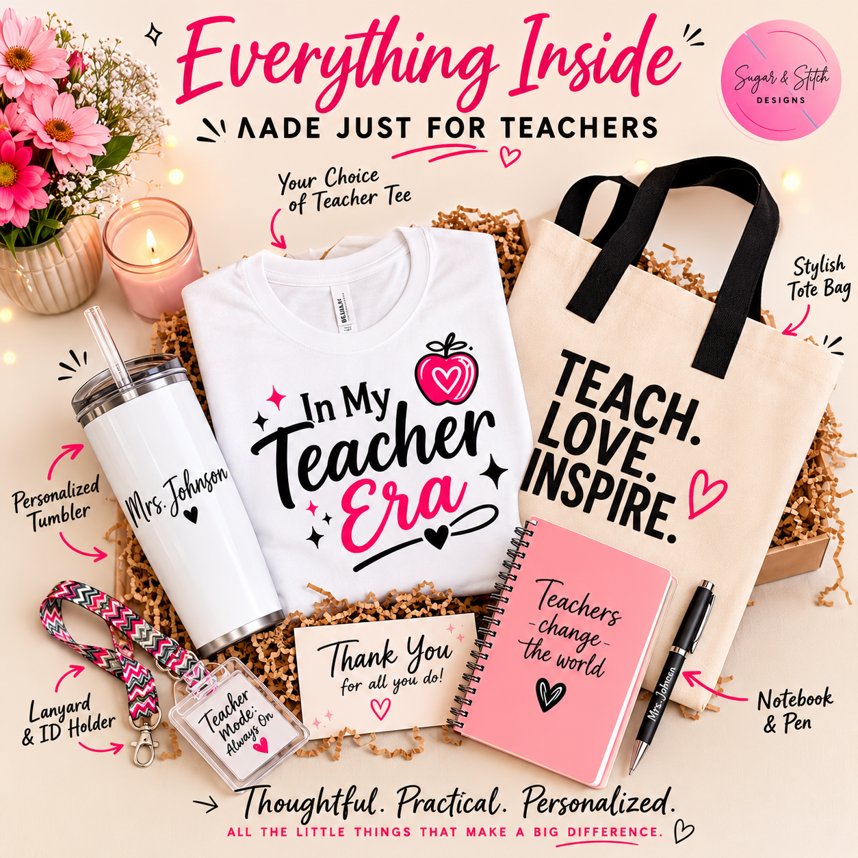 Everything inside the Teacher Starter Box personalized teacher appreciation gift made to order