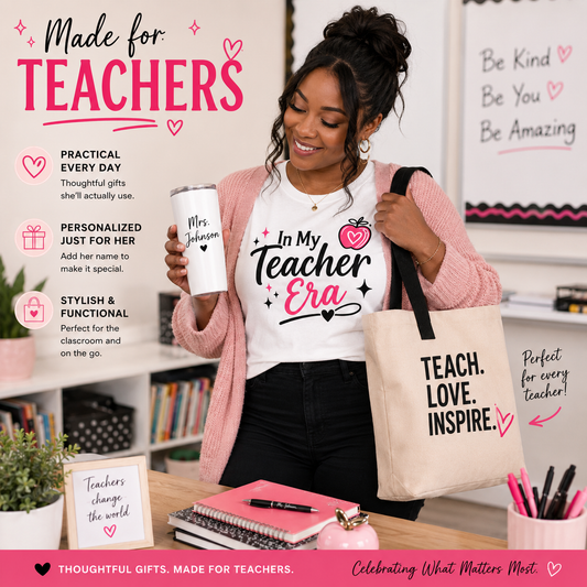 Personalized teacher gift set with custom shirt tumbler and tote bag for back to school 2026
