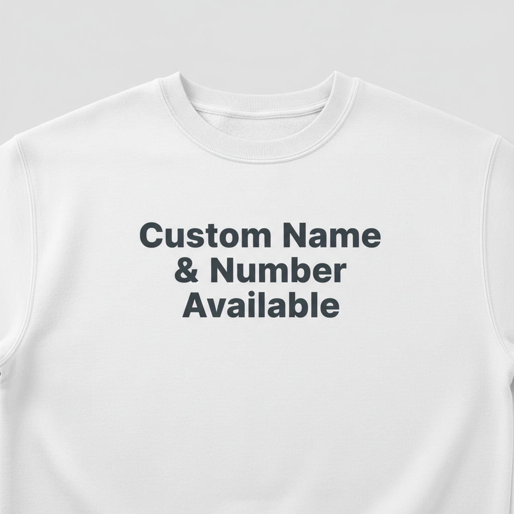White crewneck sweatshirt personalized for sports teams