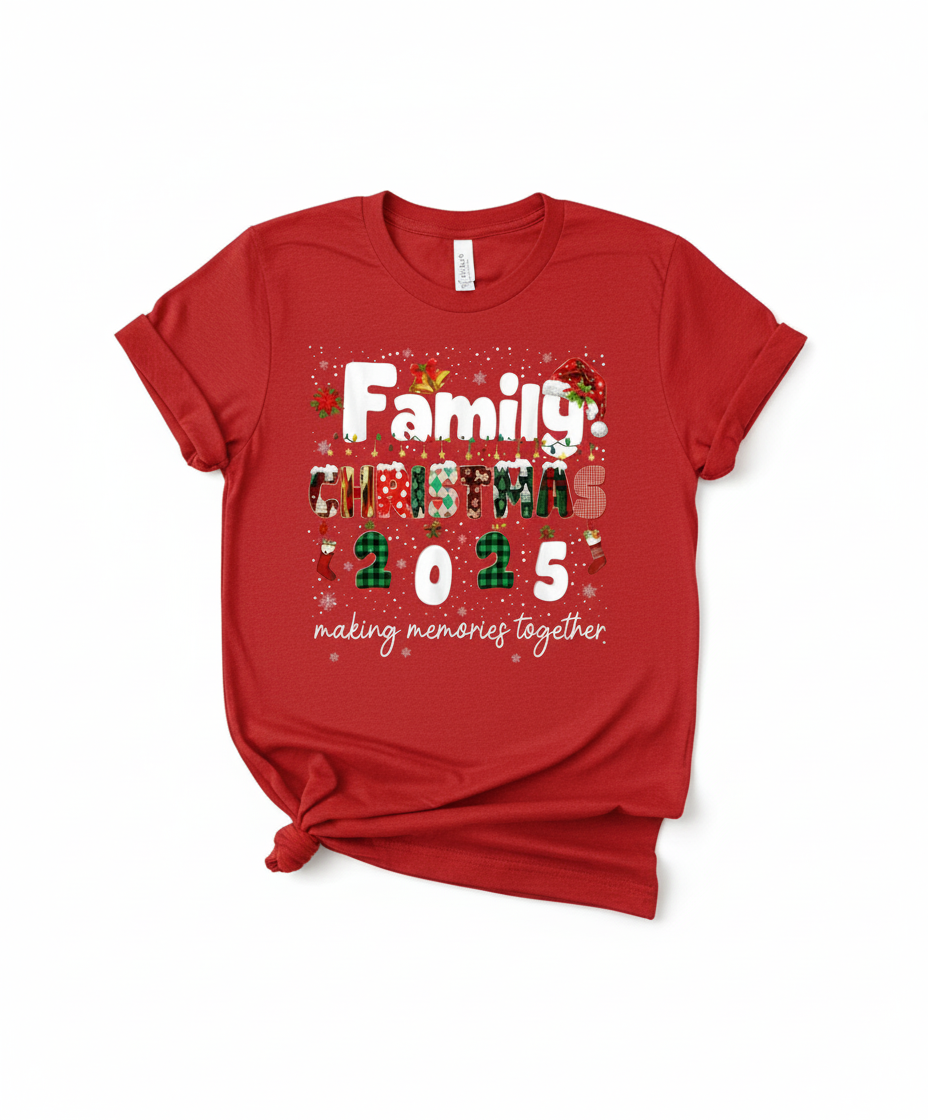 Family Christmas 2025 T-shirt on red