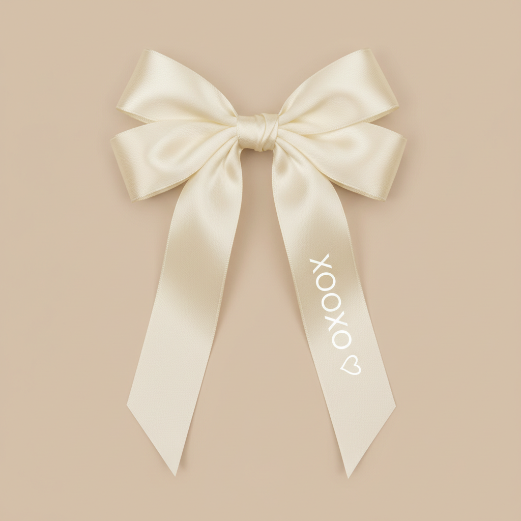 Ivory cream ribbon bow with XOXO personalization