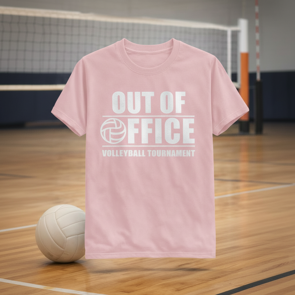 Light pink Out of Office volleyball shirt mockup