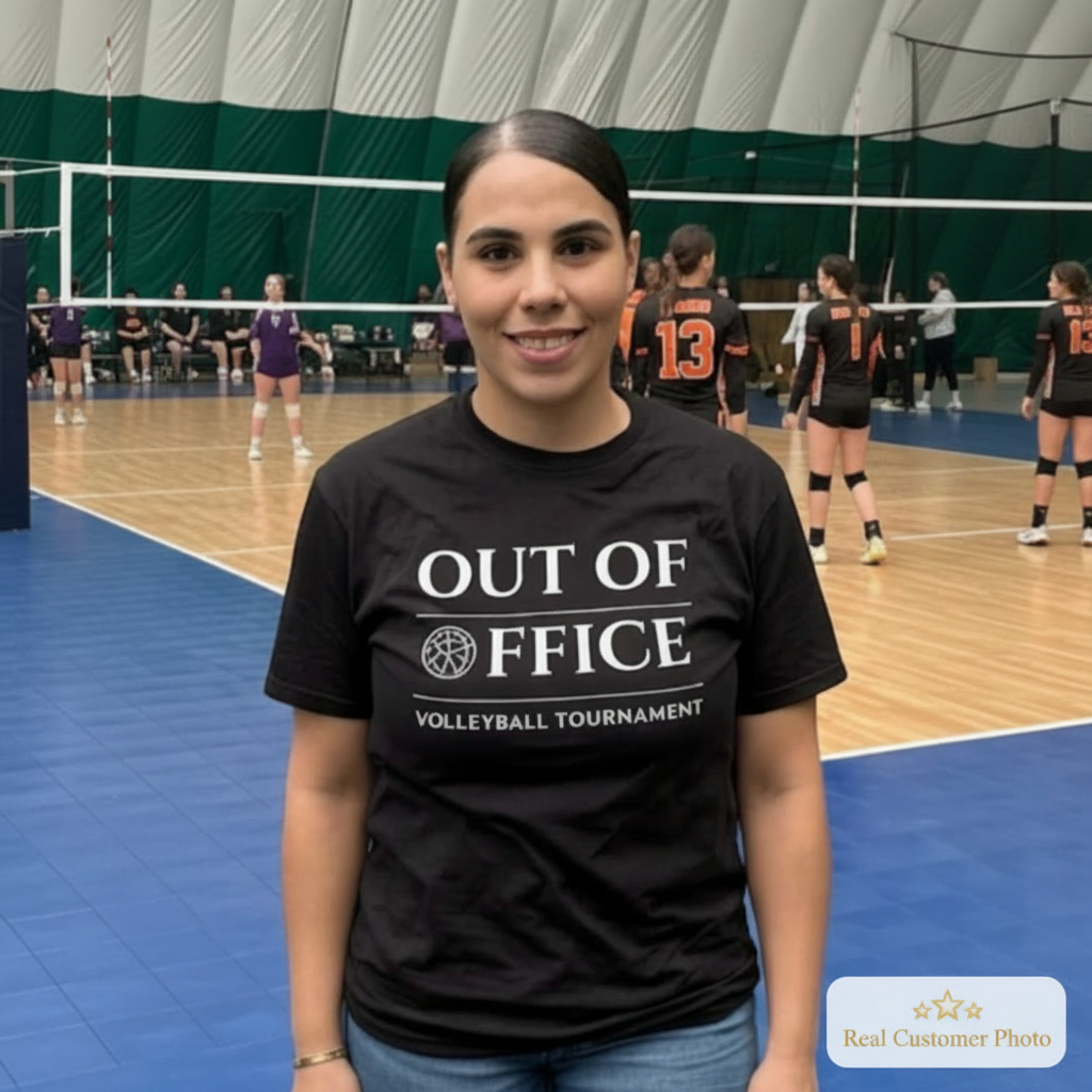 Out of Office T-Shirt - Real Customer Photo Badge