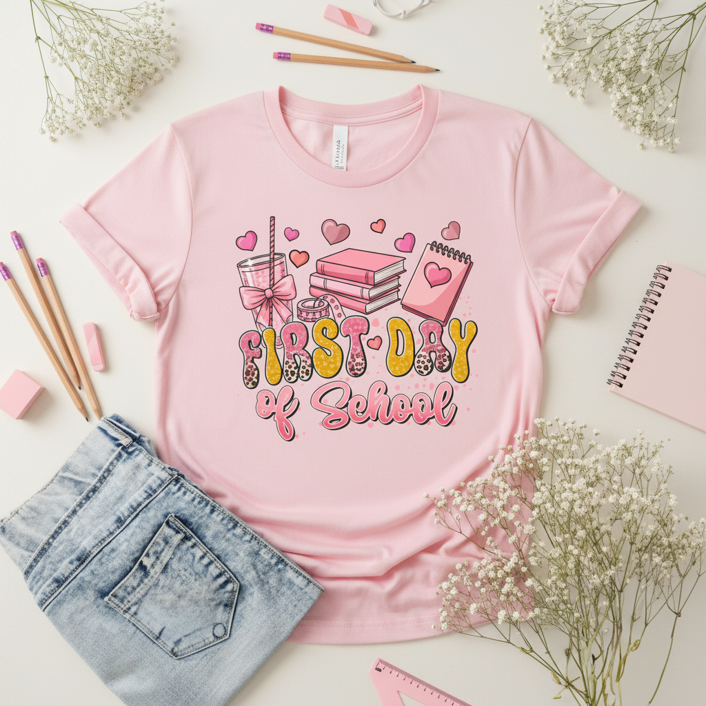 Pink Tee Flat Lay
