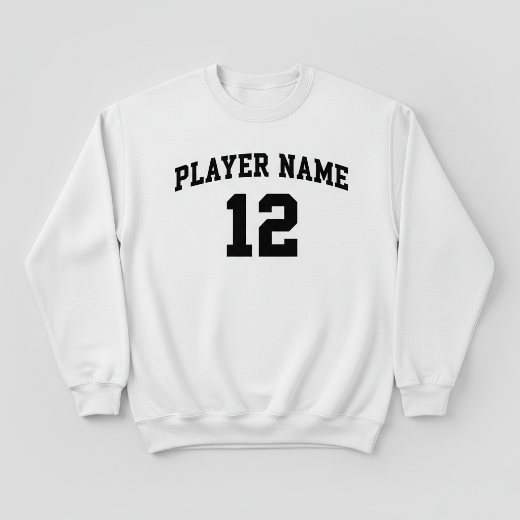 Custom team sweatshirt with player name and number on front
